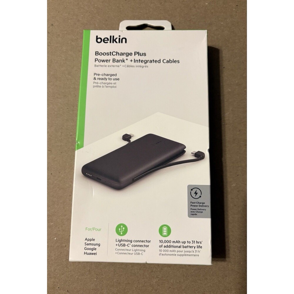 Belkin BoostCharge Plus Power Bank 10,000mAh with Integrated Cables NEW